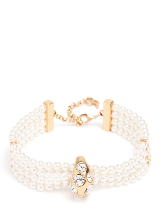Blumarine: Crystal stone & faux pearl choker - White/Gold - women_0 | Luisa Via Roma