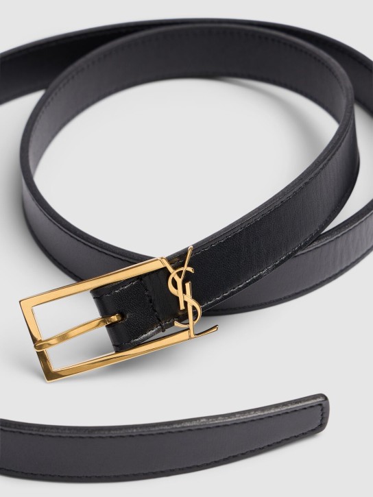 Saint Laurent: 2cm YSL buckle leather belt - Black - men_1 | Luisa Via Roma