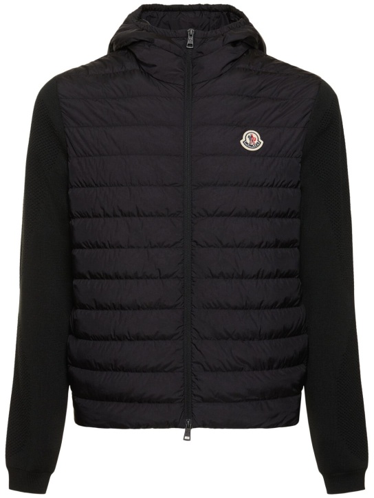 Moncler: Nylon zip-up cardigan down jacket - Black - men_0 | Luisa Via Roma