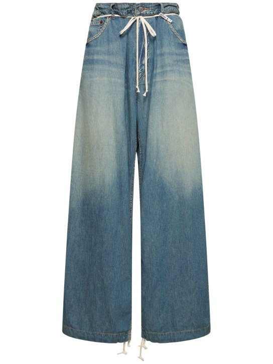 Mihara Yasuhiro: Pantalones de denim fruncidos - Azul - women_0 | Luisa Via Roma