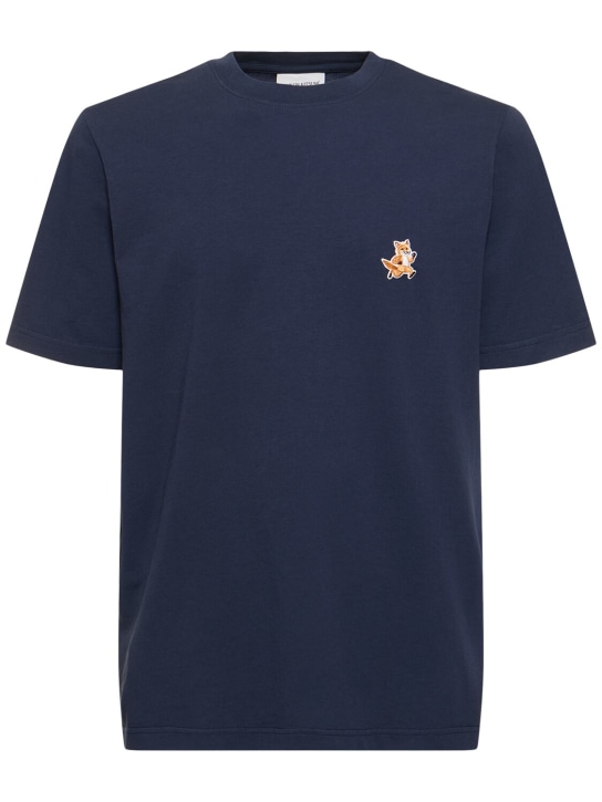 Maison Kitsuné: T-Shirt mit Patch - Tintenblau - men_0 | Luisa Via Roma