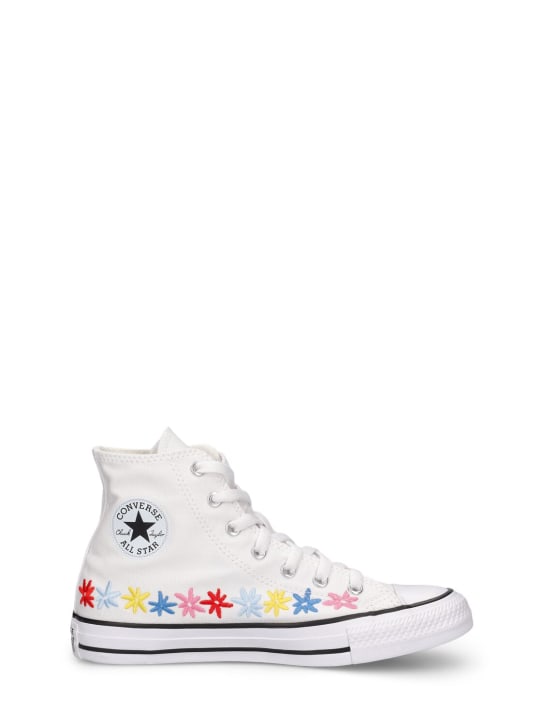 Converse: Flower embroidered canvas sneakers - White - kids-boys_0 | Luisa Via Roma