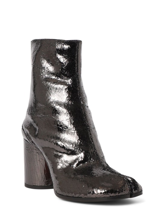 Maison Margiela: 80mm Tabi mirror leather ankle boots - Silver/Black - women_1 | Luisa Via Roma