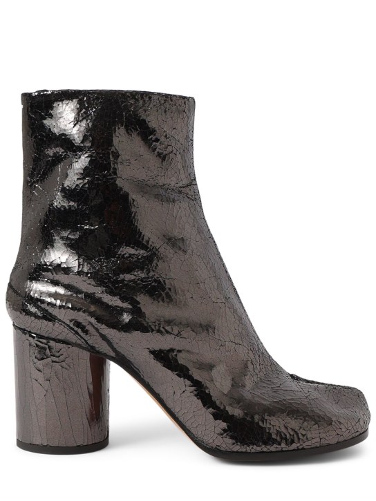 Maison Margiela: 80mm Tabi mirror leather ankle boots - Silver/Black - women_0 | Luisa Via Roma