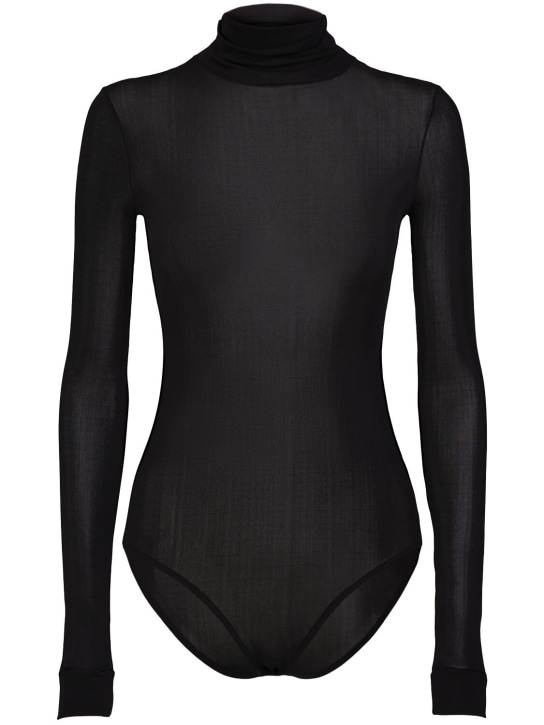 Maison Margiela: Viscose jersey turtleneck bodysuit - Siyah - women_0 | Luisa Via Roma