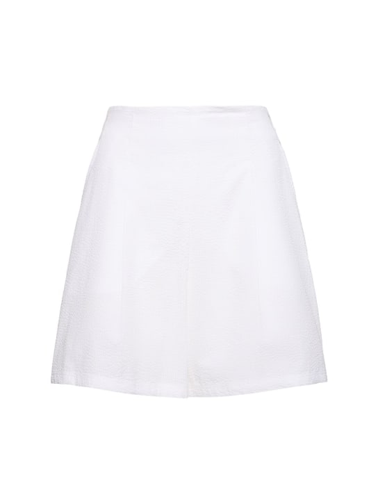 Max Mara: Canale seersucker cotton shorts - Beyaz - women_0 | Luisa Via Roma