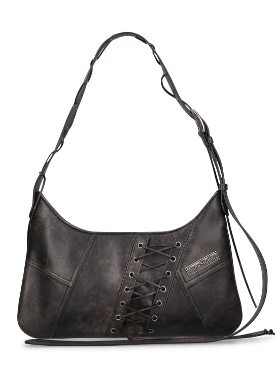 Acne Studios: Midi Platt Patchwork Lace leather bag - Black - women_0 | Luisa Via Roma