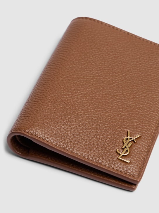Saint Laurent: Logo leather wallet - Toasted Brown - men_1 | Luisa Via Roma