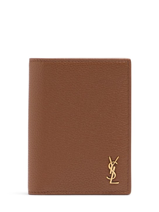 Saint Laurent: Logo leather wallet - Toasted Brown - men_0 | Luisa Via Roma