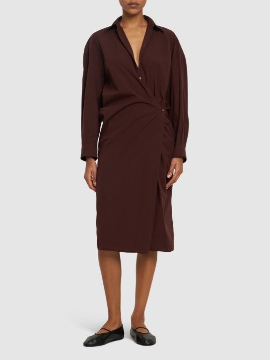 Lemaire: Twisted cotton midi dress - Kahverengi - women_1 | Luisa Via Roma