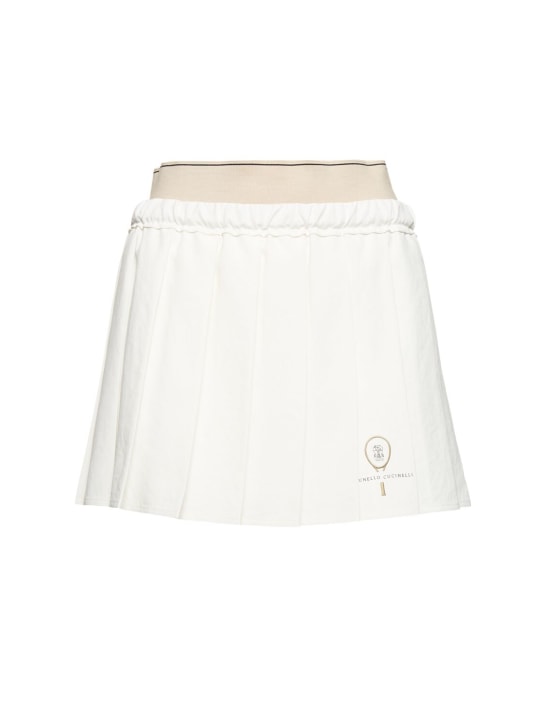 Brunello Cucinelli: Pleated mini skirt - Beyaz - women_0 | Luisa Via Roma