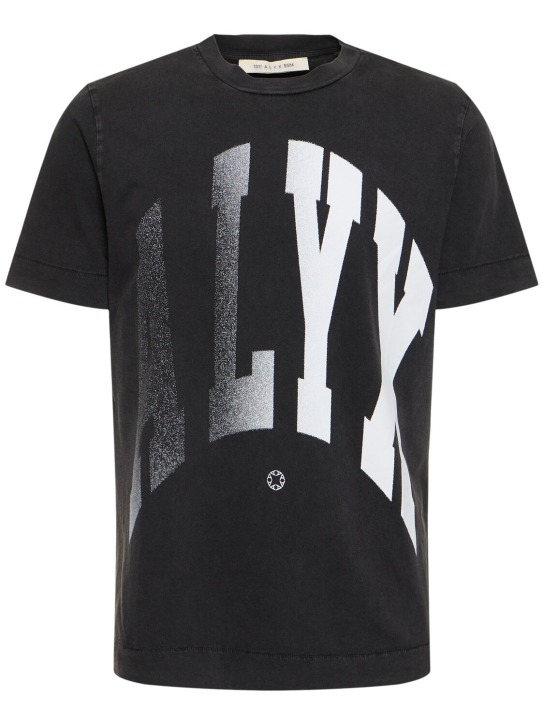 1017 Alyx 9sm: Logo印花棉质平纹针织短袖T恤 - 黑色 - men_0 | Luisa Via Roma