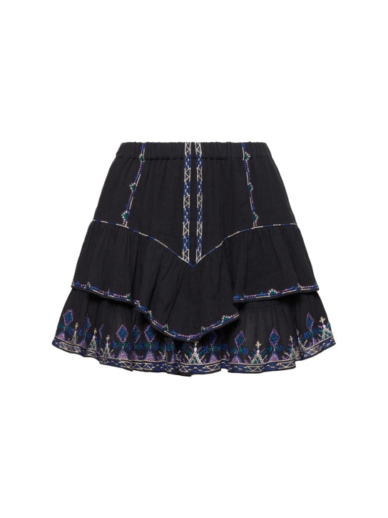Marant Etoile: Minifalda de algodón con volantes - Negro - women_0 | Luisa Via Roma