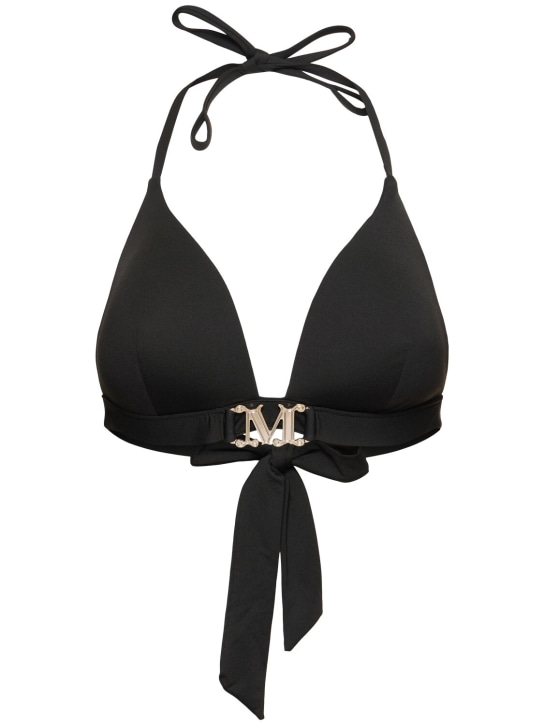 Max Mara: Haut de bikini triangle en jersey à logo Astra - Noir - women_0 | Luisa Via Roma