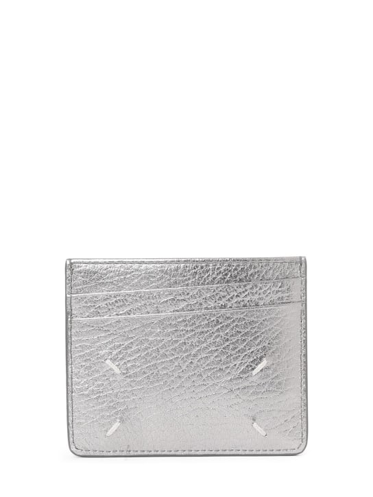 Maison Margiela: Porta tessere Slim Gap in pelle metallizzata - Grigio Metalizz - women_0 | Luisa Via Roma