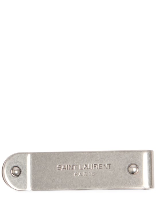 Saint Laurent: Pince à billets avec logo en métal - Argent - men_0 | Luisa Via Roma