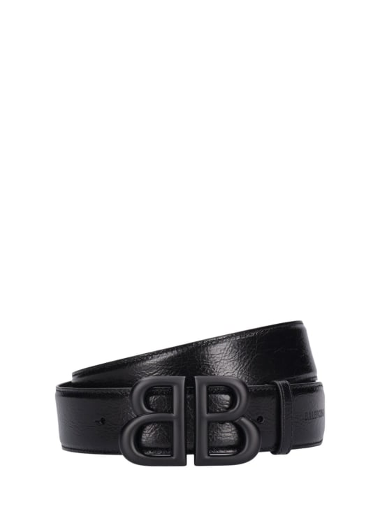 Balenciaga: 4.0cm Monaco leather belt - Black - men_0 | Luisa Via Roma