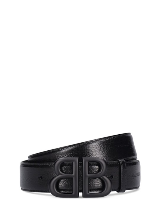 Balenciaga: 4.0cm Monaco leather belt - Black - men_0 | Luisa Via Roma