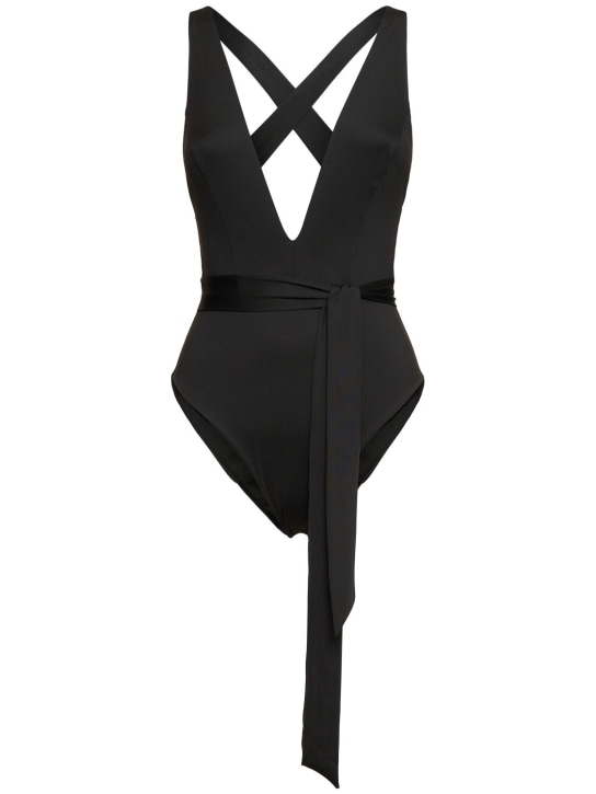 Max Mara: Cristel jersey v neck one piece swimsuit - Black - women_0 | Luisa Via Roma