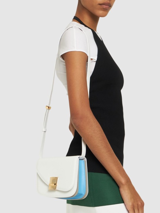 Ferragamo: Small Fiamma leather shoulder bag - Optic White - women_1 | Luisa Via Roma