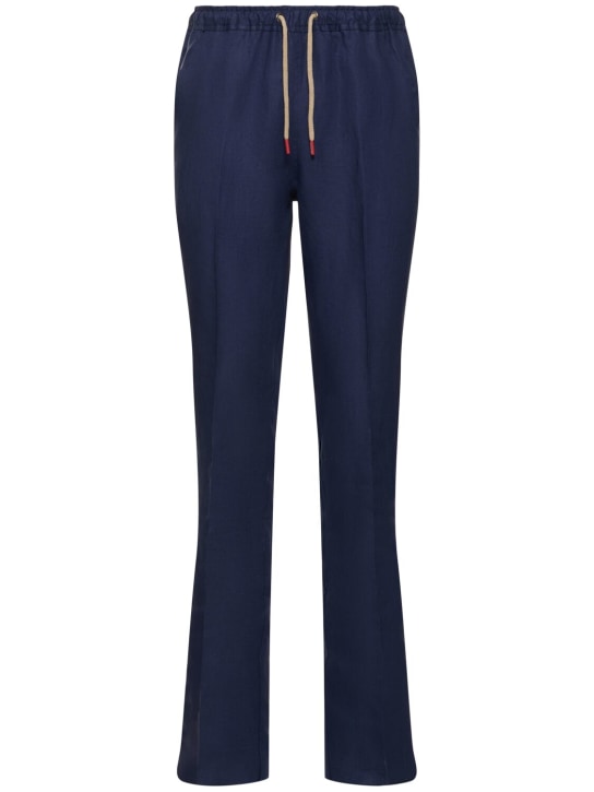 Kiton: Pantalones de lino con cordón ajustable - Azul Marino - men_0 | Luisa Via Roma