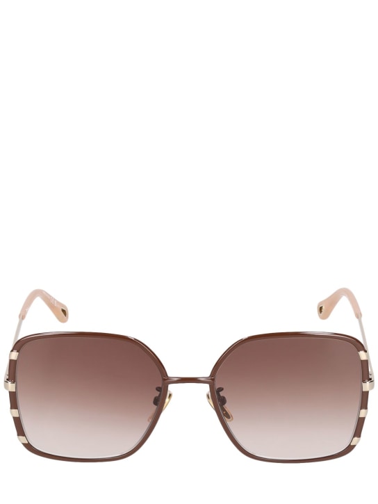 Chloé: Celeste squared metal sunglasses - Gold/Brown - women_0 | Luisa Via Roma