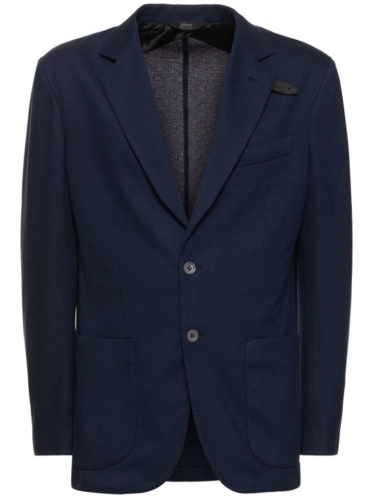 Brioni: Cotton & silk jersey blazer - Sapphire - men_0 | Luisa Via Roma
