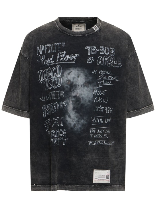 Mihara Yasuhiro: T-shirt en coton décoloré imprimé - Noir - men_0 | Luisa Via Roma