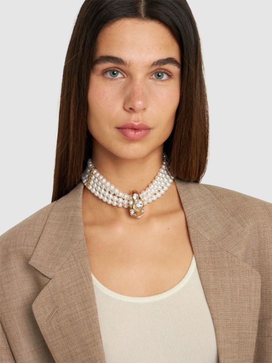 Blumarine: Halskette mit Kristallen und Kunstperlen - Weiß/Gold - women_1 | Luisa Via Roma