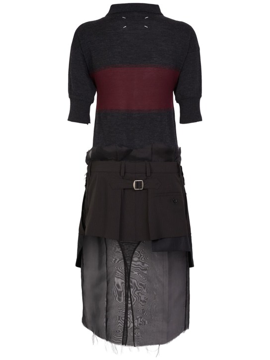 Maison Margiela: Layered wool blend midi dress - Siyah/Kahverengi - women_1 | Luisa Via Roma