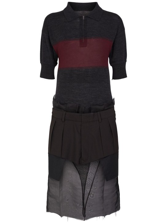 Maison Margiela: Layered wool blend midi dress - Black/Brown - women_0 | Luisa Via Roma