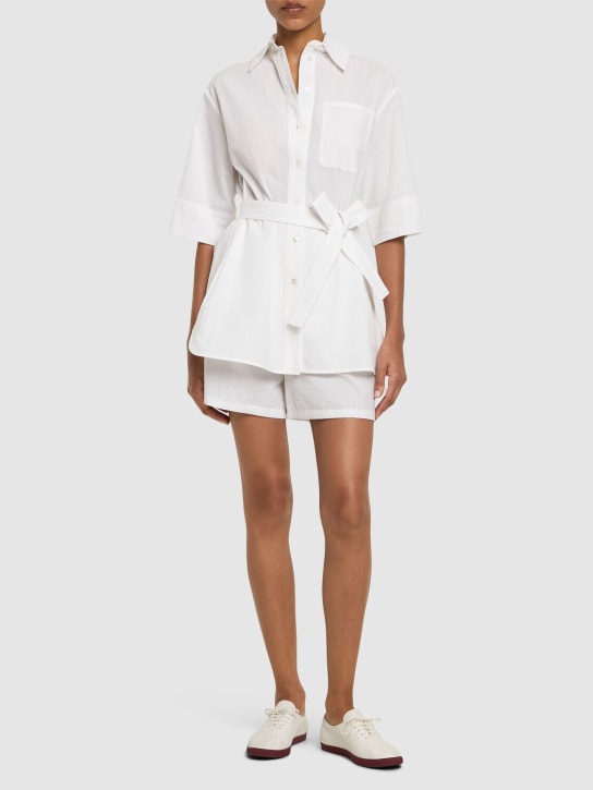 Max Mara: Canale seersucker cotton shorts - White - women_1 | Luisa Via Roma