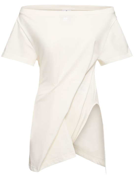 Courreges: Boatneck cotton mini dress - Bianco - women_0 | Luisa Via Roma