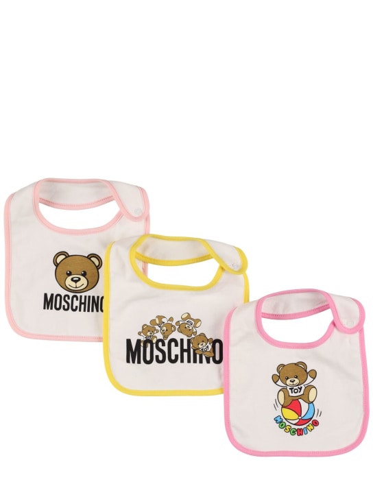 Moschino: 棉质平纹针织围嘴3个套装 - 粉色 - kids-girls_0 | Luisa Via Roma