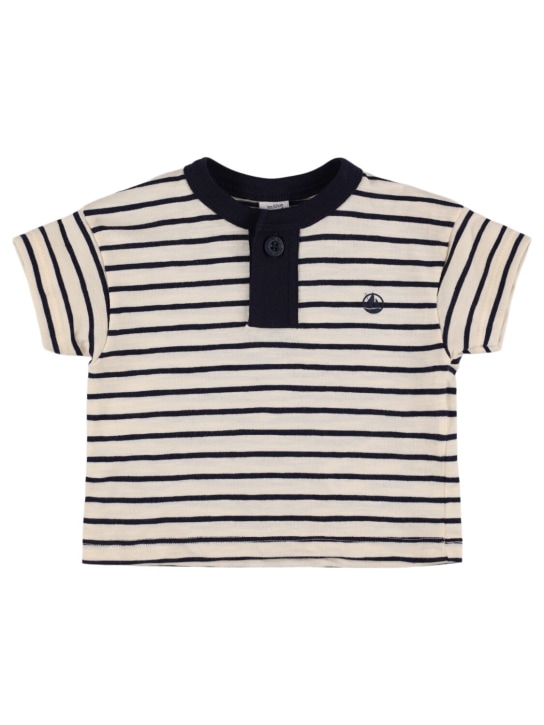 Petit Bateau: Camiseta de algodón a rayas - Blanco/Marino - kids-boys_0 | Luisa Via Roma
