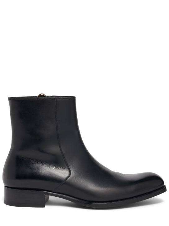 Tom Ford: Elkan burnished leather zip boots - Black - men_0 | Luisa Via Roma