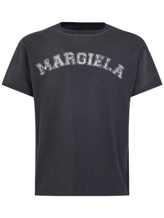 Maison Margiela: 套染棉质平纹针织T恤 - 水洗黑色 - men_0 | Luisa Via Roma