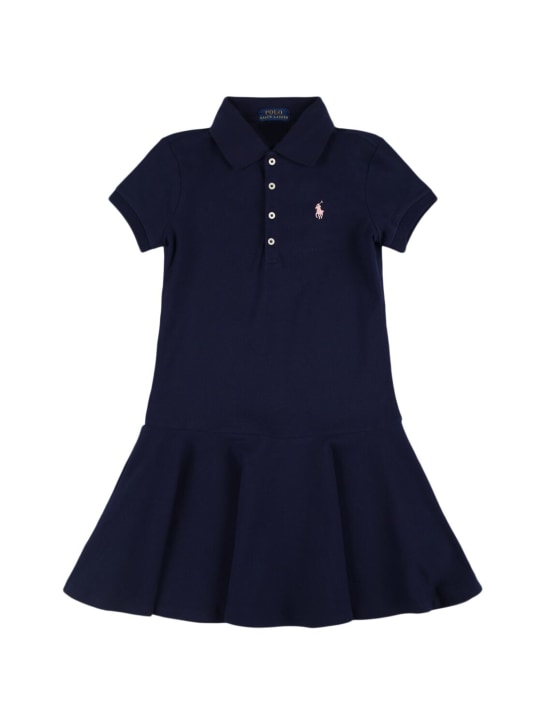 Polo Ralph Lauren: Cotton blend piquet polo dress - Blu Scuro - kids-girls_0 | Luisa Via Roma