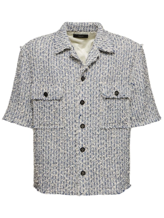 Amiri: Camisa de tweed de algodón con manga corta - Azul - men_0 | Luisa Via Roma