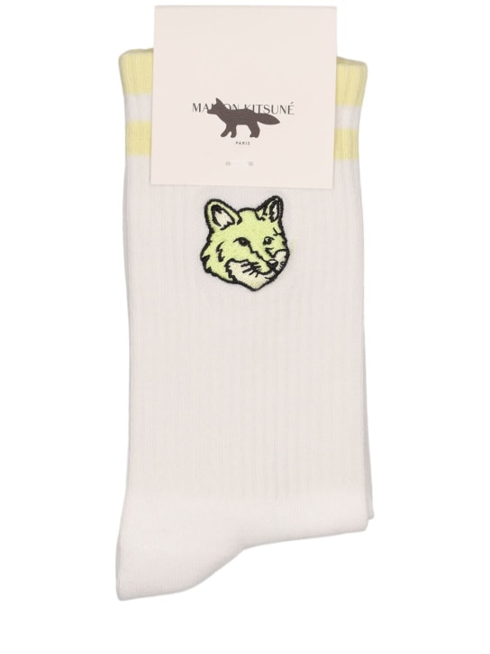 Maison Kitsuné: Sportliche Socken aus Baumwolle mit Fuchskopf - Lemonade - men_0 | Luisa Via Roma