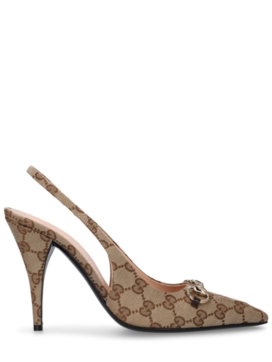 Gucci: 105毫米GG帆布露跟高跟鞋 - 檀木黑 - women_0 | Luisa Via Roma