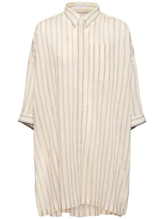 Brunello Cucinelli: Striped cotton & silk shirt - Renkli - women_0 | Luisa Via Roma