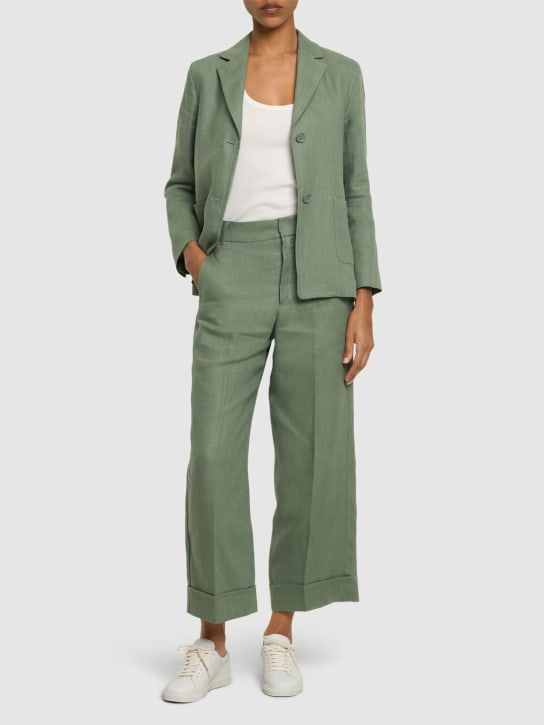 'S Max Mara: Salix linen straight pants - Green - women_1 | Luisa Via Roma