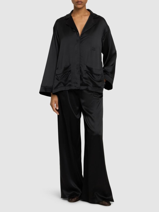Max Mara: Vasaio silk satin wide sleeve shirt - Black - women_1 | Luisa Via Roma