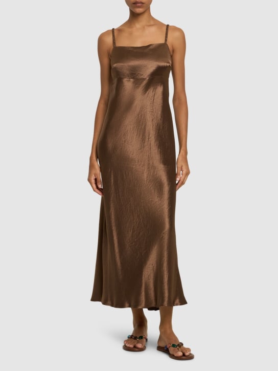 Max Mara: Baden satin sleeveless flared midi dress - Brown - women_1 | Luisa Via Roma