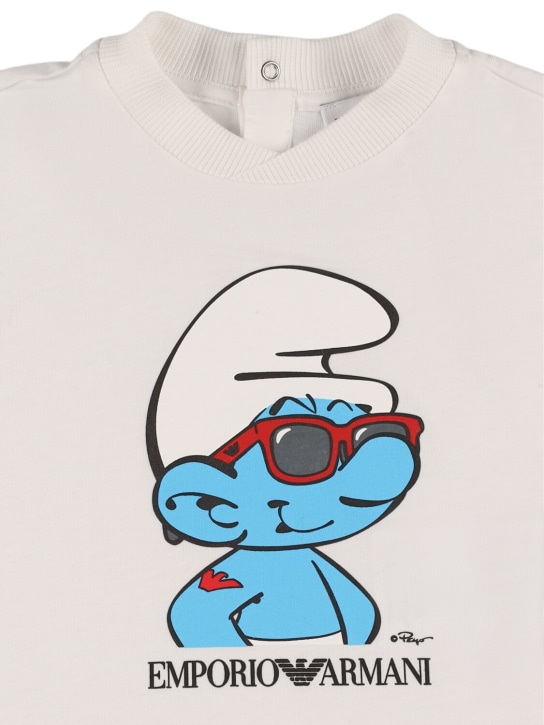 Emporio Armani: T-shirt Smurfs in jersey di cotone - Off-White - kids-boys_1 | Luisa Via Roma