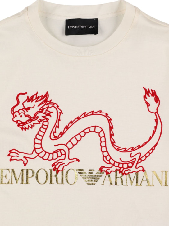 Emporio Armani: T-shirt in jersey di misto cotone con stampa - Off-White - kids-boys_1 | Luisa Via Roma