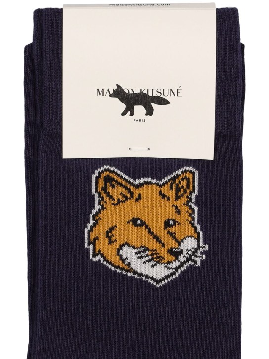 Maison Kitsuné: Fox head cotton socks - Mavi - men_1 | Luisa Via Roma