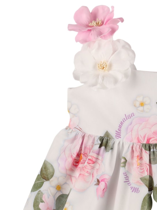 Monnalisa: Printed cotton poplin dress w/ ruffles - Beyaz - kids-girls_1 | Luisa Via Roma