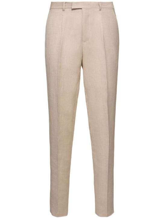 Zegna: Pantalon plissé en lin et laine - Beige - men_0 | Luisa Via Roma